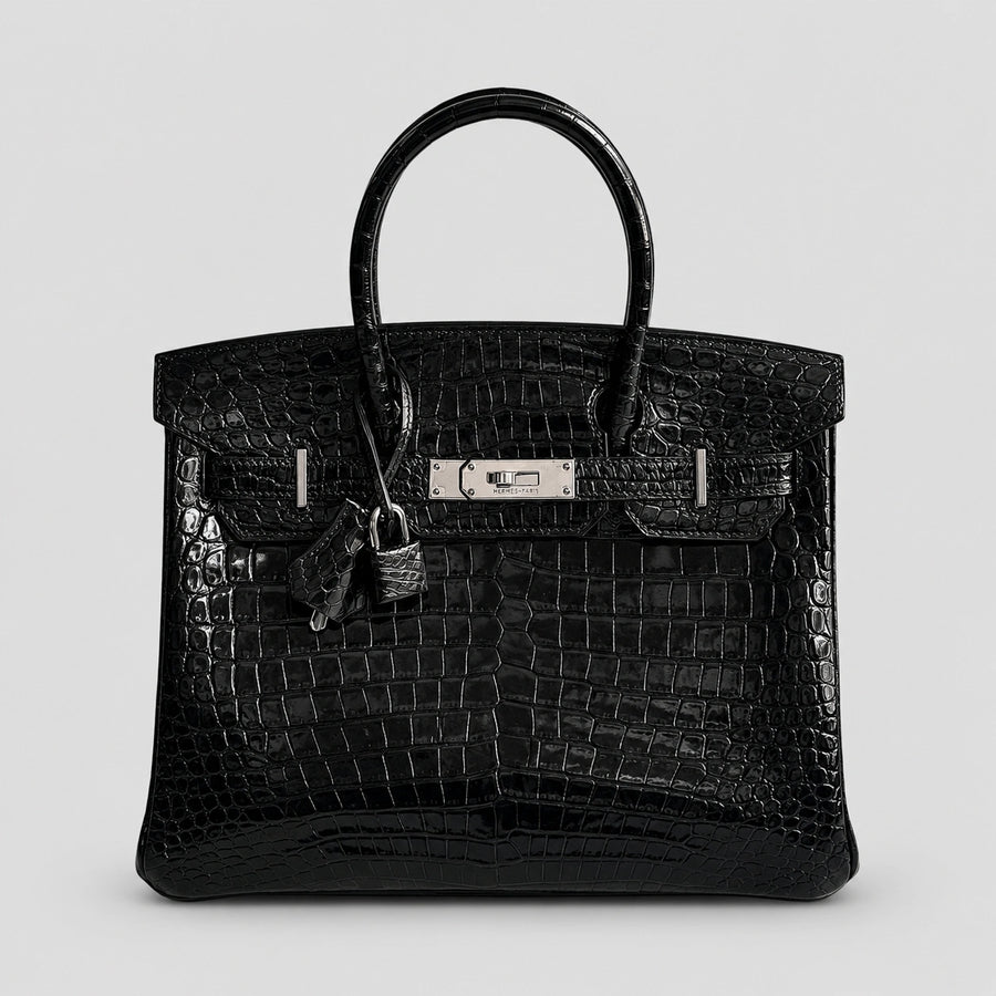 Hermès Birkin 30 Croco Porosus Noir Palladium — Hauptansicht Vorderseite | Luren Authentisch