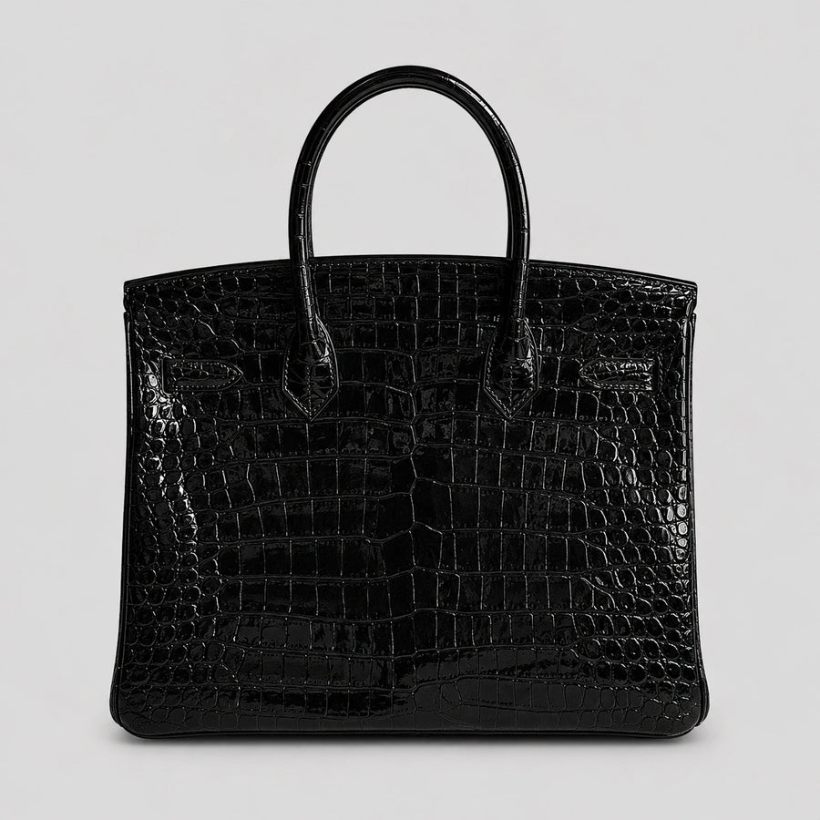 Hermès Birkin 30 Croco Porosus Noir Palladium — Rückansicht | Luren Authentisch