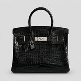 Hermès Birkin 30 Croco Porosus Noir Palladium — Hauptansicht Vorderseite | Luren Authentisch