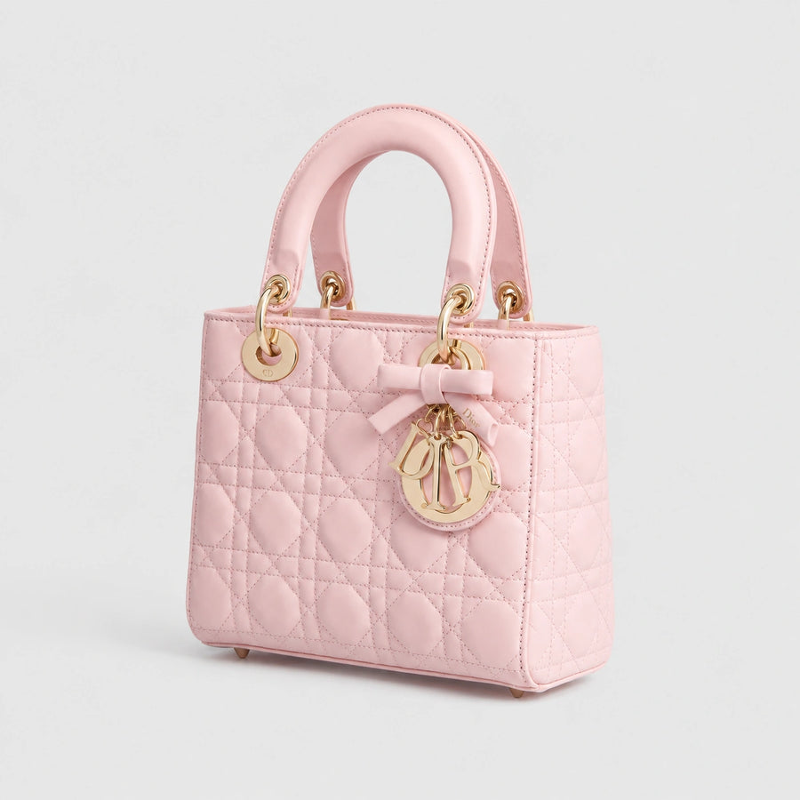 Lady Dior Cannage Lammleder Rosa Soupir — Seitenansicht | Luren Authentisch